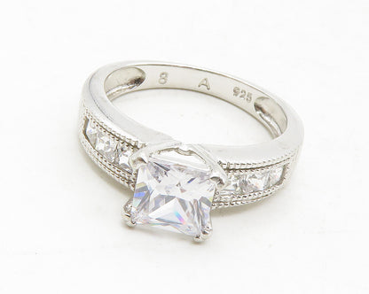 925 Sterling Silver  Cubic Zirconia Solitaire With Accents Ring Sz 8.5 RG12832