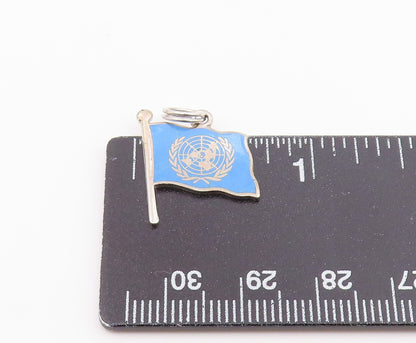 925 Sterling Silver  Vintage Enamel Laurel Wreath & Globe Pendant  PT19735