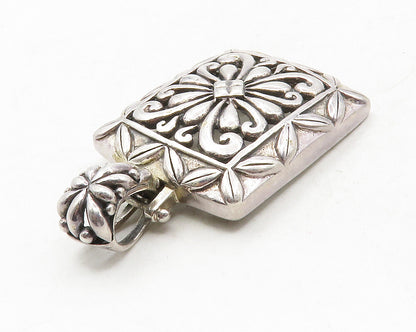 925 Sterling Silver Vintage Open Flower Swirl Square Drop Pendant PT9840