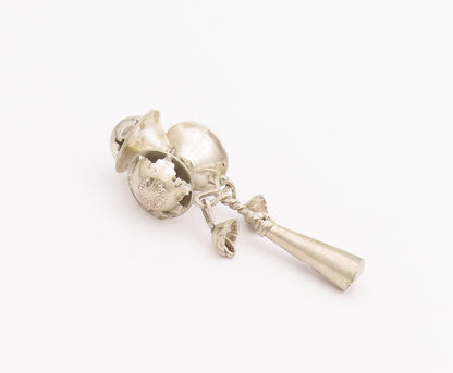 925 Sterling Silver Vintage Rattles Solid Carved 3 Rattle Head Jungles  TR3716
