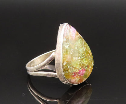 925 Silver  Vintage Pear Shaped Unakite Split Shank Ring Sz 11.5  RG25669