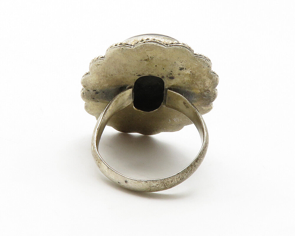 925 Sterling Silver  Vintage Cabochon Black Onyx Cocktail Ring Sz 6  RG13779