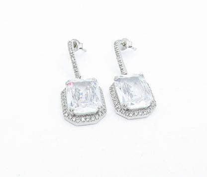925 Sterling Silver  Sparkling Cubic Zirconia Cornered Dangle Earrings  EG2680