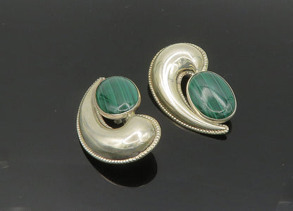 TULLA BOOTH 925 Silver  Vintage Malachite Shiny Non Pierce Earrings  EG10036