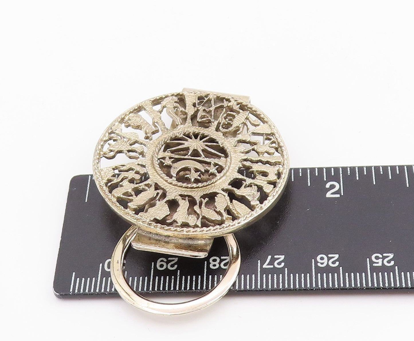 925 Sterling Silver Vintage Money Clip Celestial Zodiac Calendar Pin   TR4066