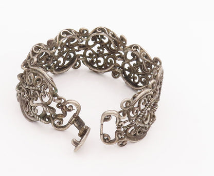 925 Sterling Silver Vintage Bracelet CAROLYN POLLACK Link Swirly Cutout  BT10168