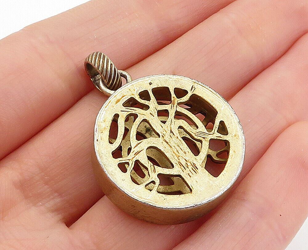 925 Sterling Silver  Vintage Tree Of Life Motif Round Drop Pendant  PT4072