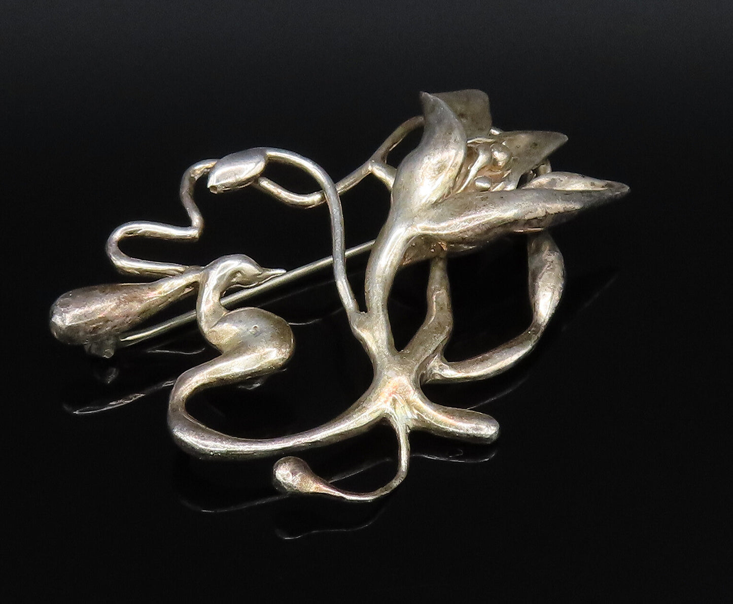 925 Sterling Silver  Vintage Modernist Flower Cutout Brooch Pin  BP9904