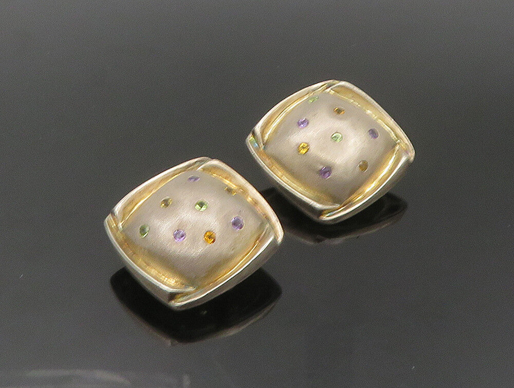 925 Silver  Vintage Amethyst Citrine & Peridot Non Pierce Earrings  EG11514