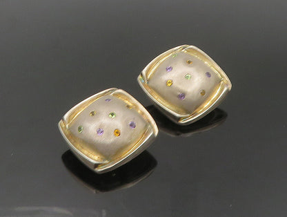 925 Silver  Vintage Amethyst Citrine & Peridot Non Pierce Earrings  EG11514