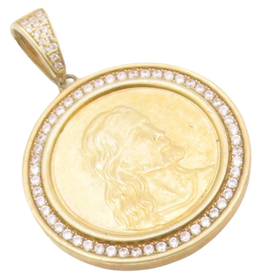 925 Sterling Silver Vintage Pendant CZ Border Jesus Last Supper Carved  PT23146