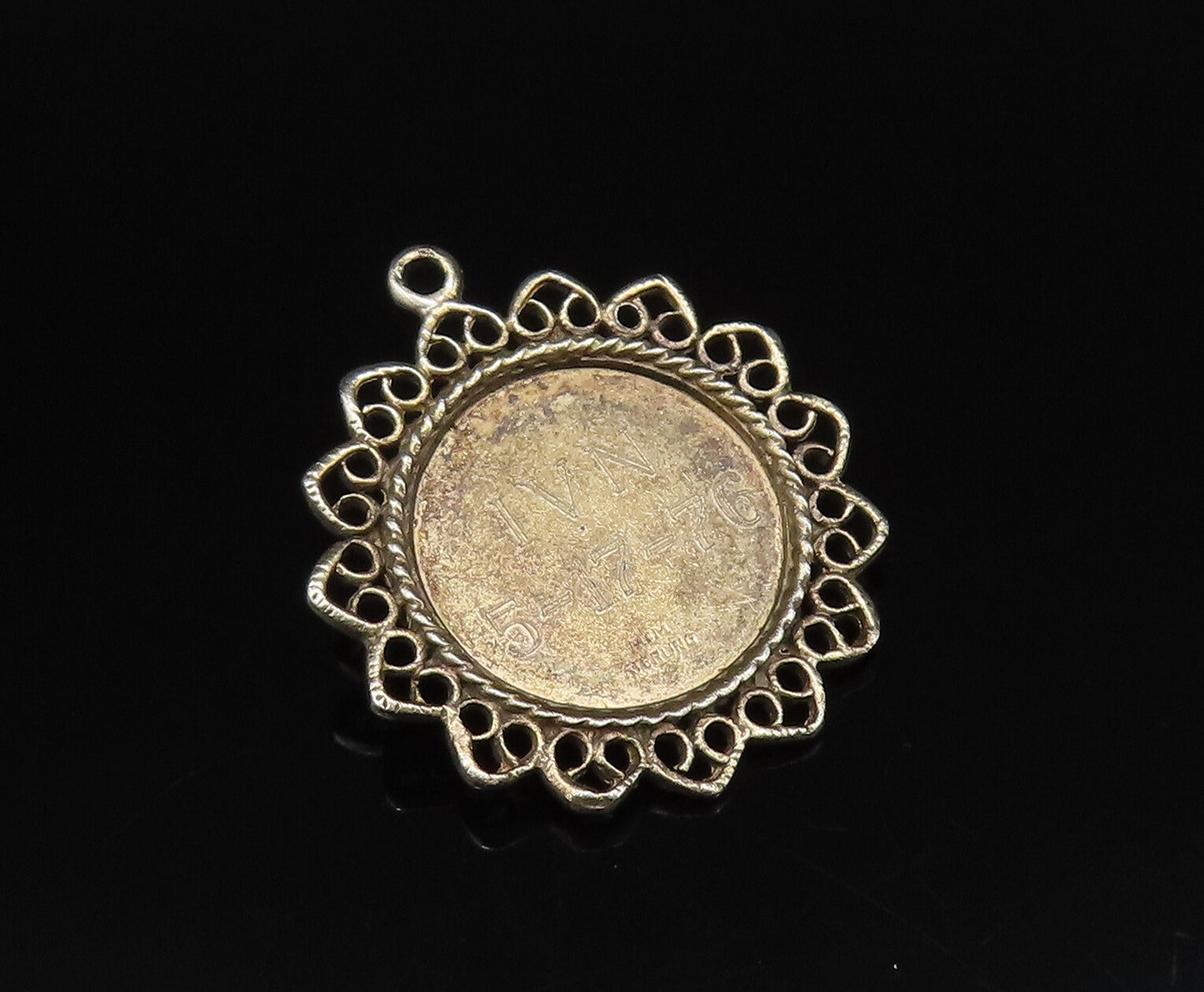 925 Sterling Silver Vintage Date To Remember Garnet Flower Medal Pendant PT21859