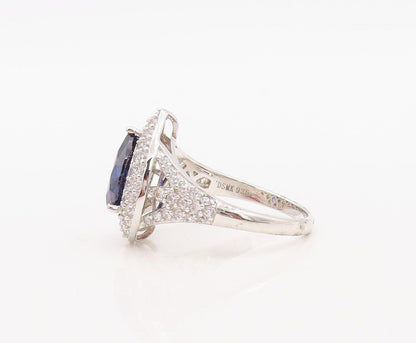 925 Sterling Silver Vintage Ring Drop Cut Sapphire Halo CZ Inlay Sz 7.5  RG30053
