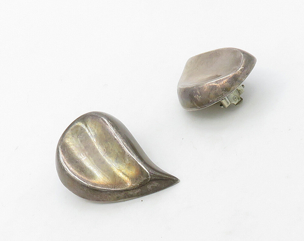 MEXICO 925 Sterling Silver  Vintage Rain Drop Non Pierce Earrings  EG8300
