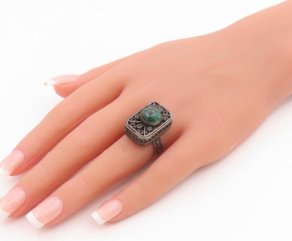 925 Sterling Silver Vintage Ring ISRAEL Eilat Stone Openwork Band  Sz 9  RG35671
