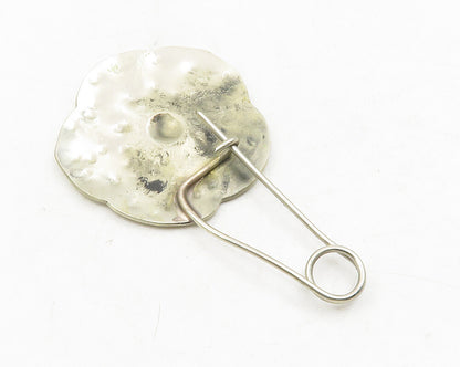 925 Sterling Silver  Vintage Shiny Hammered Single Flower Brooch Pin  BP4591