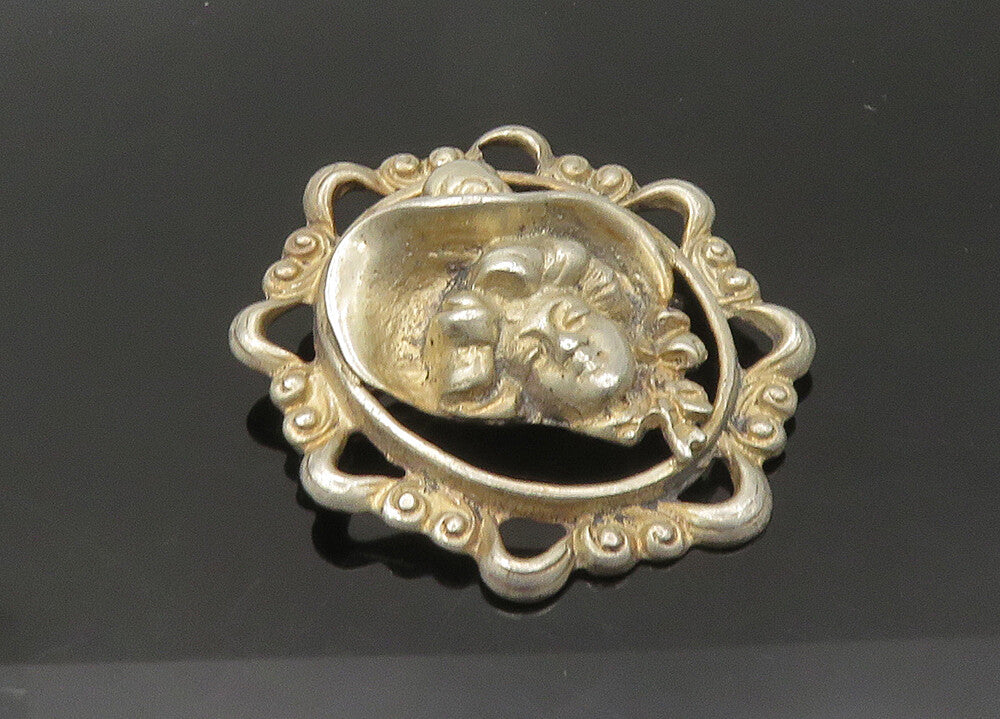 925 Sterling Silver  Vintage Antique Heavy Woman's Face Brooch Pin  BP8451