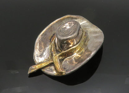 ISRAEL 925 Sterling Silver  Vintage Two Tone Sculpted Hat Brooch Pin  BP7865