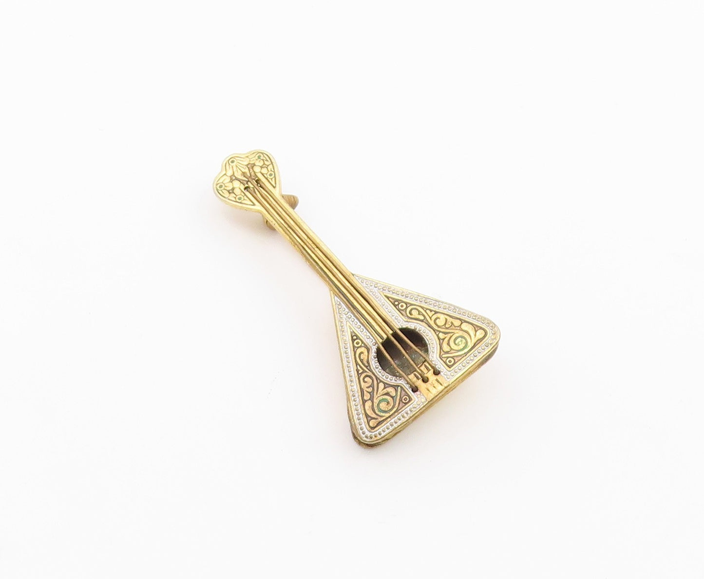 925 Sterling Silver  Vintage 2 Tone Balalaika Instrument Brooch Pin  BP8785