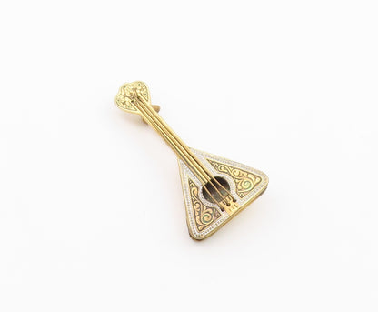 925 Sterling Silver  Vintage 2 Tone Balalaika Instrument Brooch Pin  BP8785