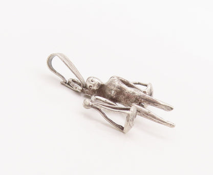 925 Sterling Silver Vintage Pendant Young Man Carrying Weighing Scale  PT22764