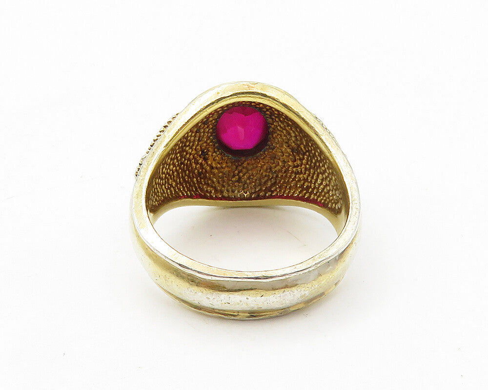 925 Sterling Silver  Lab Ruby US Marines Gold Plated Ring Sz 12  RG10090