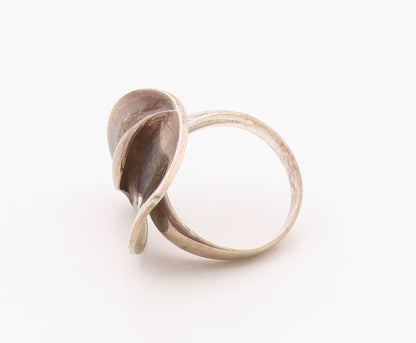 925 Sterling Silver Vintage Ring Modernist Abstract Leaf Band  Sz 10  RG36332