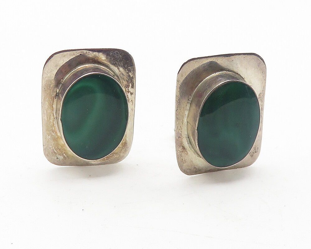 MEXICO 925 Sterling Silver  Vintage Malachite Non Pierce Drop Earrings  EG6113