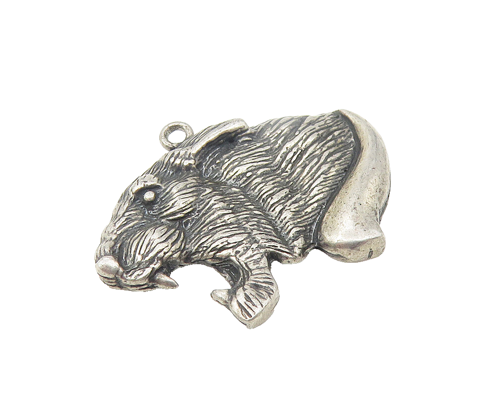 925 Sterling Silver  Vintage Dark Tone Wild Cat Open Mouth Pendant  PT9121
