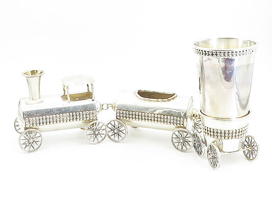 ISRAEL 925 Sterling Silver  Vintage Shiny Jewish Train Havdalah Set  TR1475