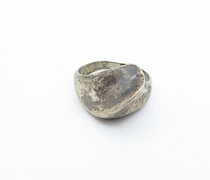 925 Sterling Silver Vintage Dark Tone Modernist Swirl Band Ring Sz 6 RG4126