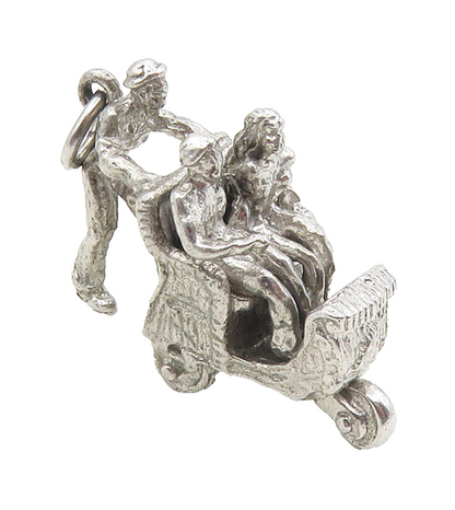 925 Sterling Silver  Vintage Petite Man Pushing Carriage Drop Pendant  PT7688