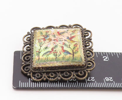 925 Sterling Silver Vintage Brooch Pin ISRAEL Antique Bird Painting  BP12541
