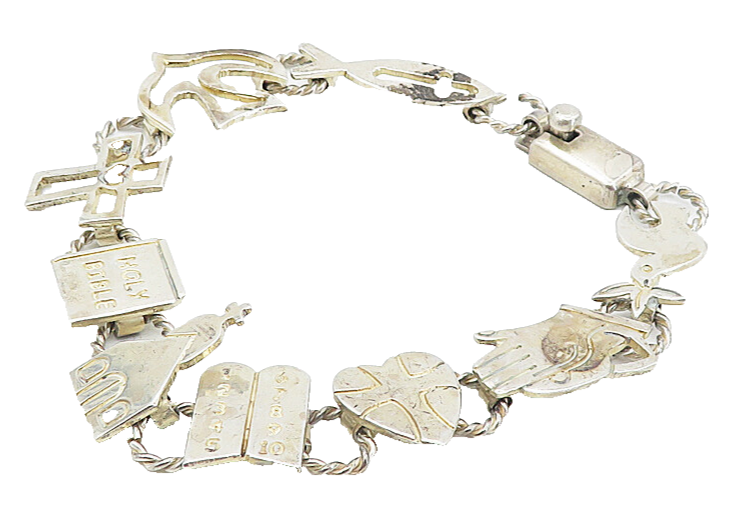 925 Sterling Silver  Vintage Holy Bible Religious Link Chain Bracelet  BT3776