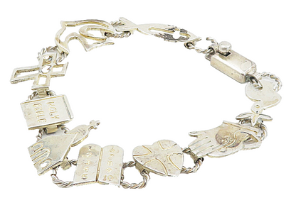 925 Sterling Silver  Vintage Holy Bible Religious Link Chain Bracelet  BT3776