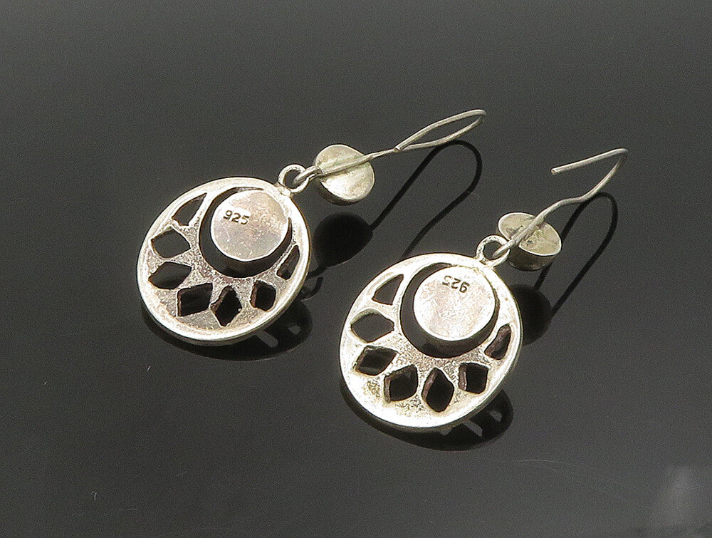 925 Sterling Silver  Vintage Cat's Eye & Ball Cut Out Dangle Earrings  EG11661