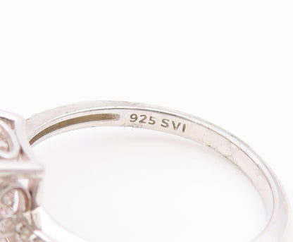 925 Sterling Silver Vintage Ring Real Diamonds & Rose Quartz Band  Sz 7  RG36061