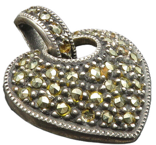 JUDITH JACK 925 Sterling Silver  Vintage Marcasite Love Heart Pendant  PT7939