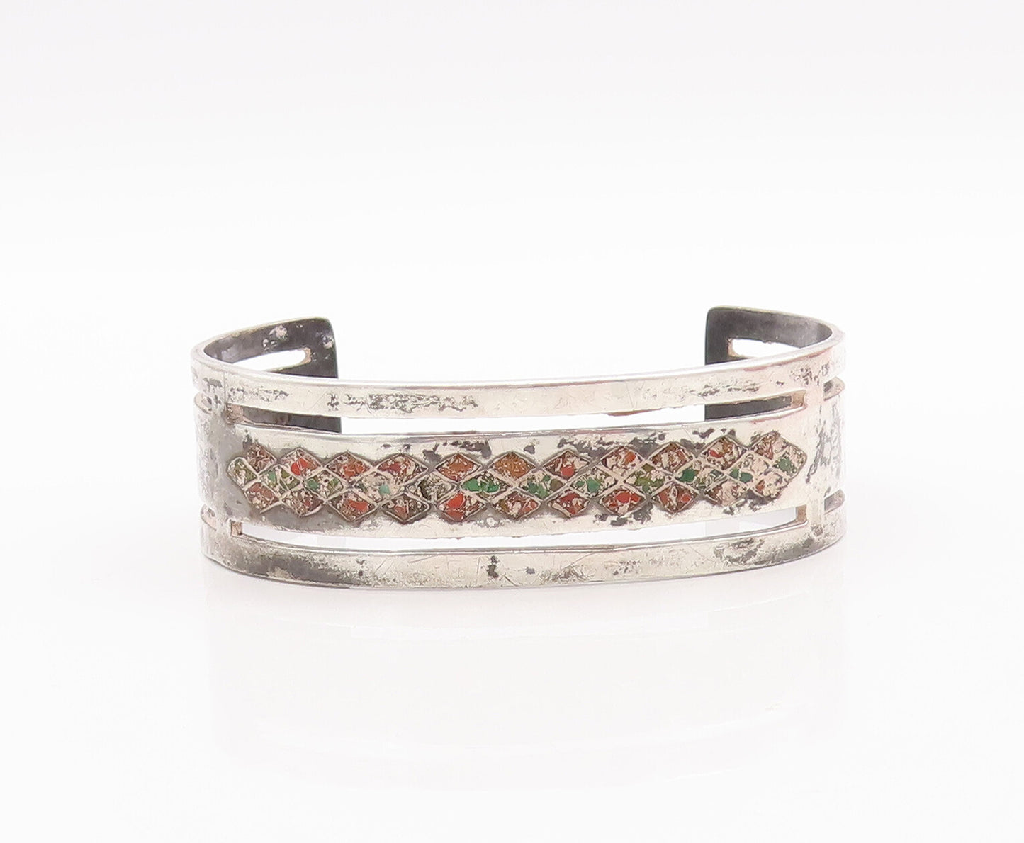 925 Sterling Silver Vintage Bracelet CRITCHELL NAVAJO Crushed Turquoise  BT10521