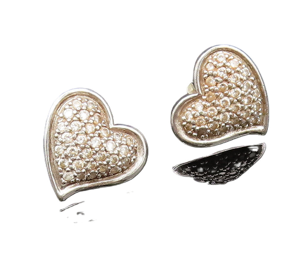 925 Silver  Vintage Dainty Sparkly Topaz Love Heart Stud Earrings  EG11996