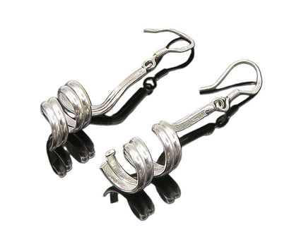 925 Sterling Silver  Vintage Shiny Polished Spiral Dangle Earrings  EG11033