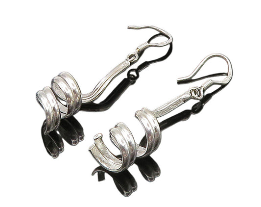 925 Sterling Silver  Vintage Shiny Polished Spiral Dangle Earrings  EG11033