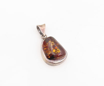 925 Sterling Silver Vintage Pendant POLAND Cabochon Amber Teardrop Charm PT25305