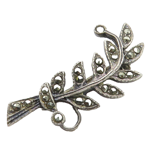925 Sterling Silver  Vintage Shiny Marcasite Floral Vine Brooch Pin  BP7616