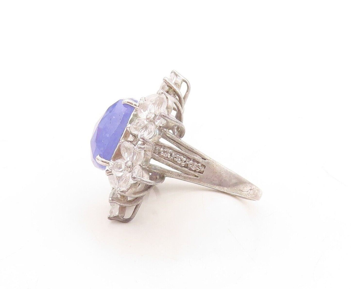 925 Sterling Silver Vintage Ring Tanzanite Cutout Topaz Flowers  Sz 8  RG30124