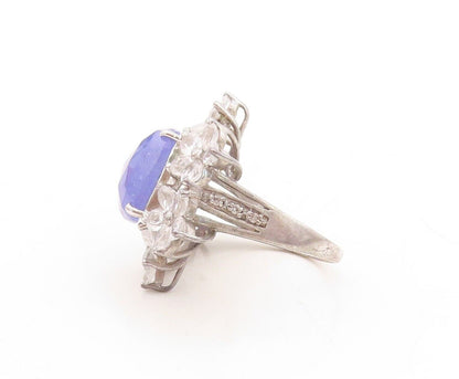 925 Sterling Silver Vintage Ring Tanzanite Cutout Topaz Flowers  Sz 8  RG30124