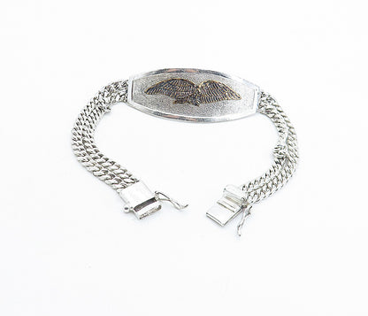 925 Sterling Silver  Vintage Two Tone Eagle Curb Link Chain Bracelet  BT2225