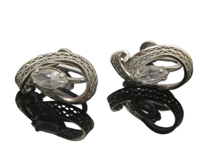AM LEE 925 Silver  Vintage Marquise Cut Topaz Non Pierce Earrings  EG6176