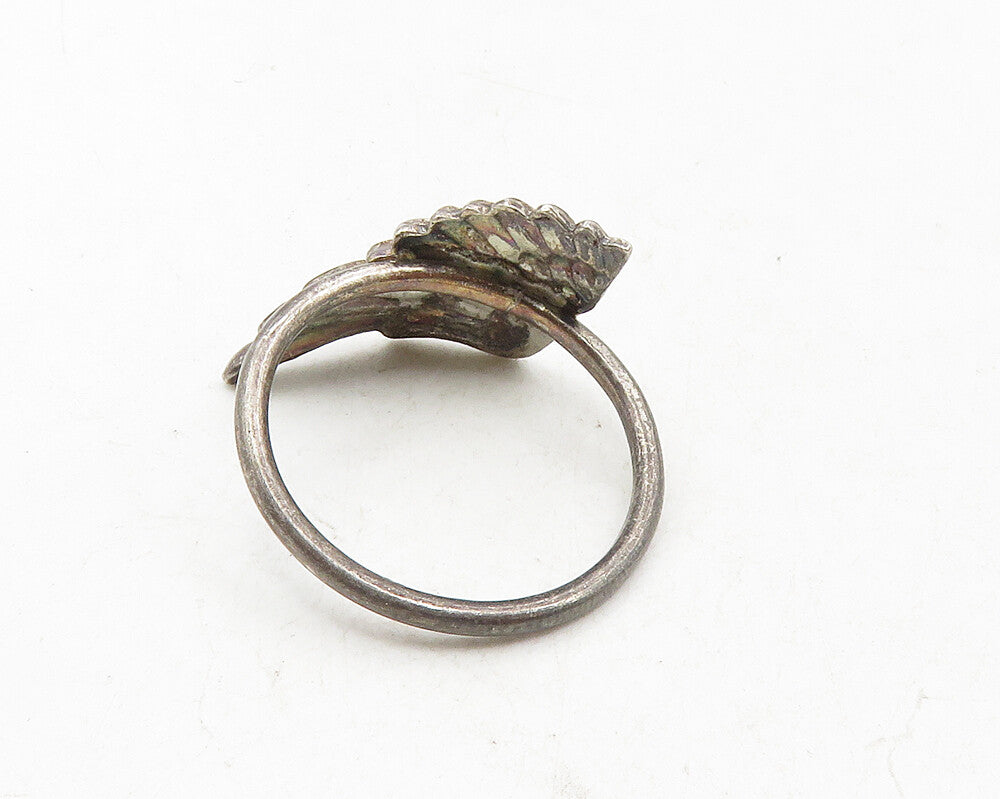925 Sterling Silver  Vintage Antique Dark Tone Wing Band Ring Sz 8  RG9922