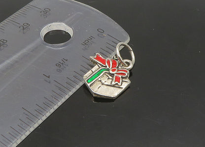 925 Sterling Silver  Vintage Enamel Christmas Gift Box Pendant  PT18948
